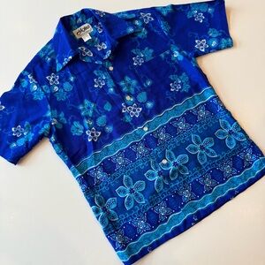 Vintage Mako Hawaii Men’s M Hawaiian Shirt 1970s Acrylic Bright Blues Floral